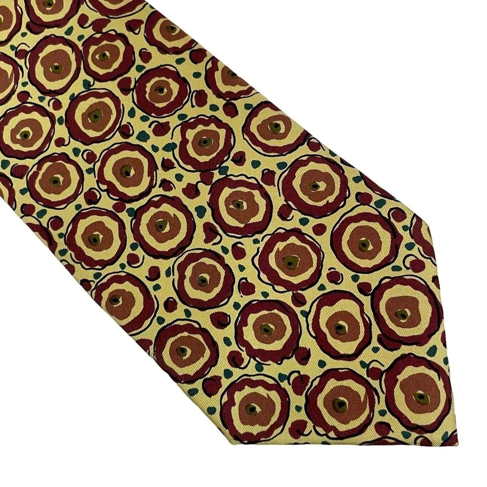 VALENTINO Cravatte Silk Italy‎ Beige Red Water Color Tan Abstract Floral Necktie